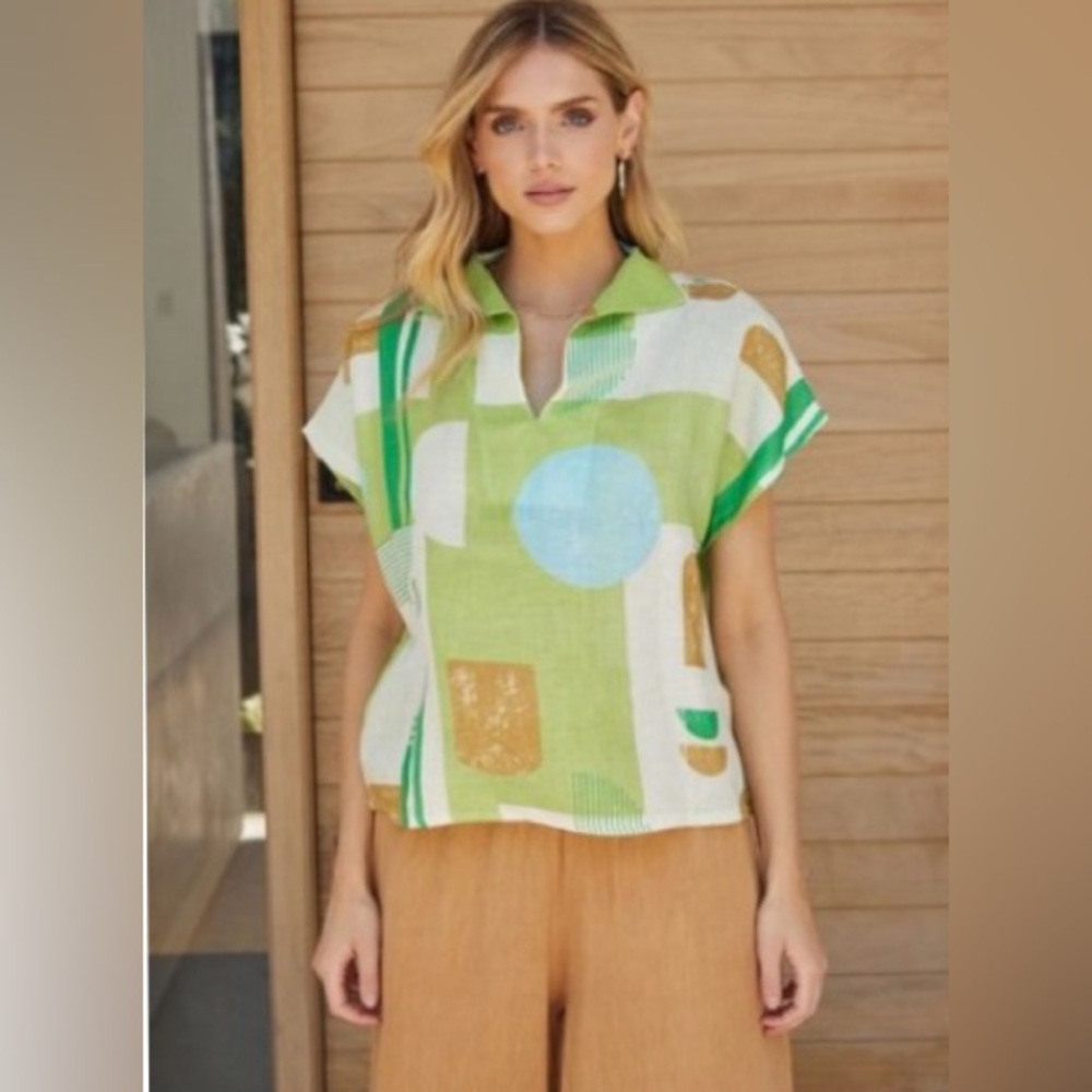 VENTI 6 ABSTRACT PATTERN OVERSIZED LINEN TOP